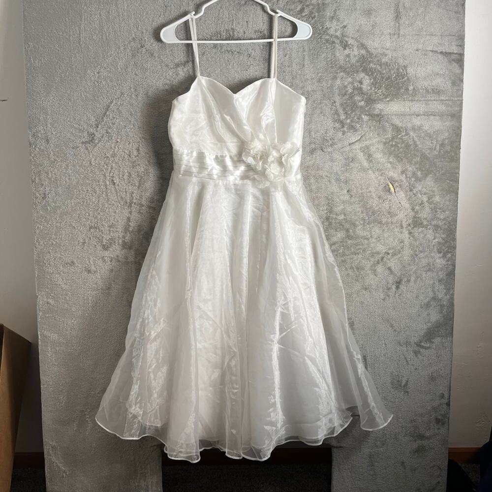 Vintage Eliza J Romantic White Organza Wedding Bridal Dress Floral Waist Detail‎